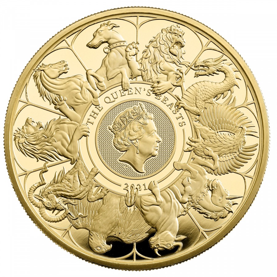 英國2021英女皇神獸系列– 最終版99.99%精鑄金幣5盎司NGC PF-70 - Uniprecious